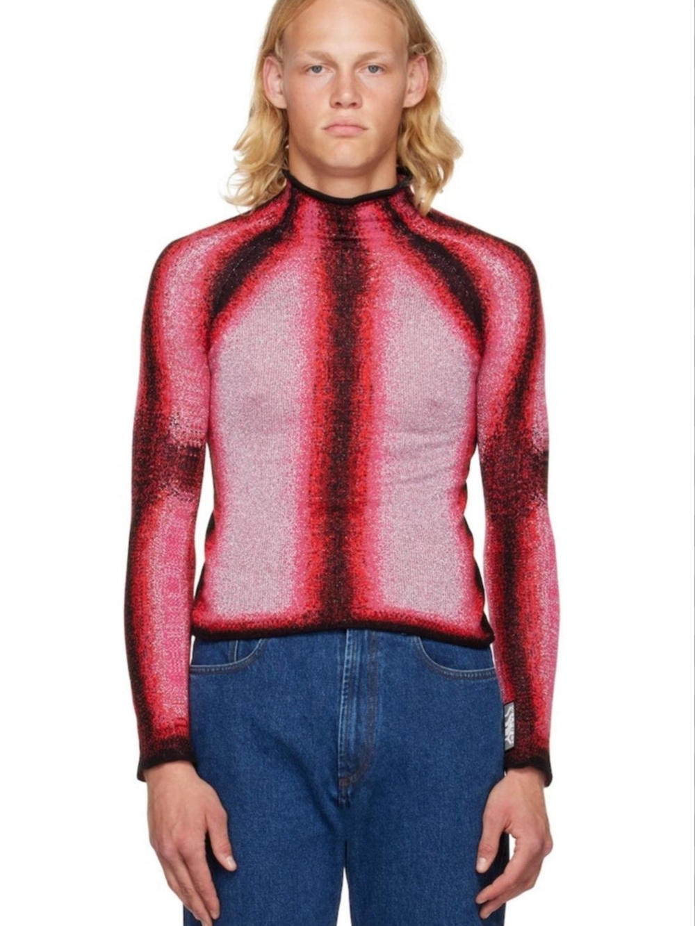 Y/Project Dégradé Metallic Knit Mockneck Sweater - Pink / Purple / Black